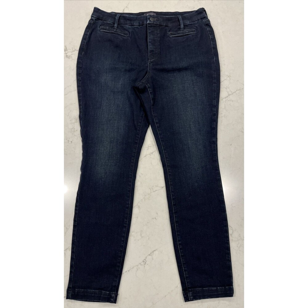 NYDJ‎ Ami Skinny JEANS Denim Stretch Soft Blue Dark Wash LIFT TUCK Sz 12 EUC